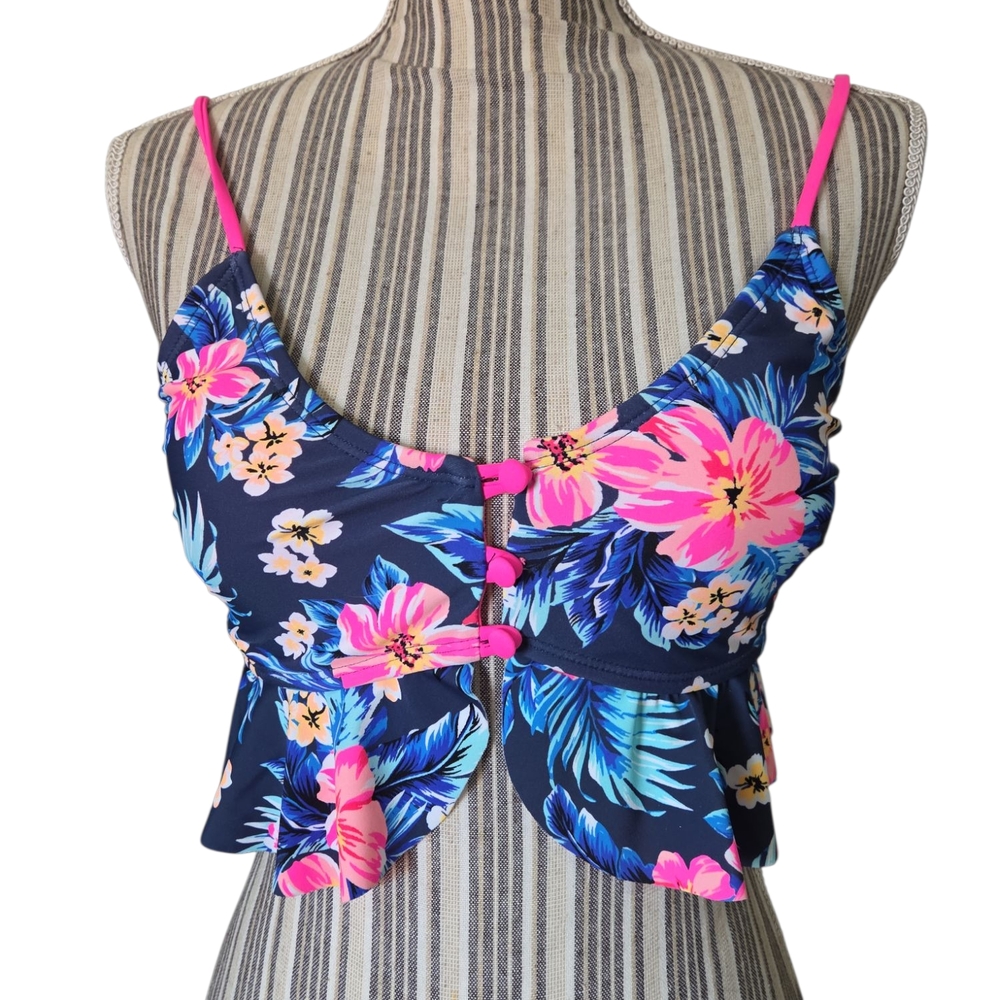 NWT Floral Navy and Pink Swim Top